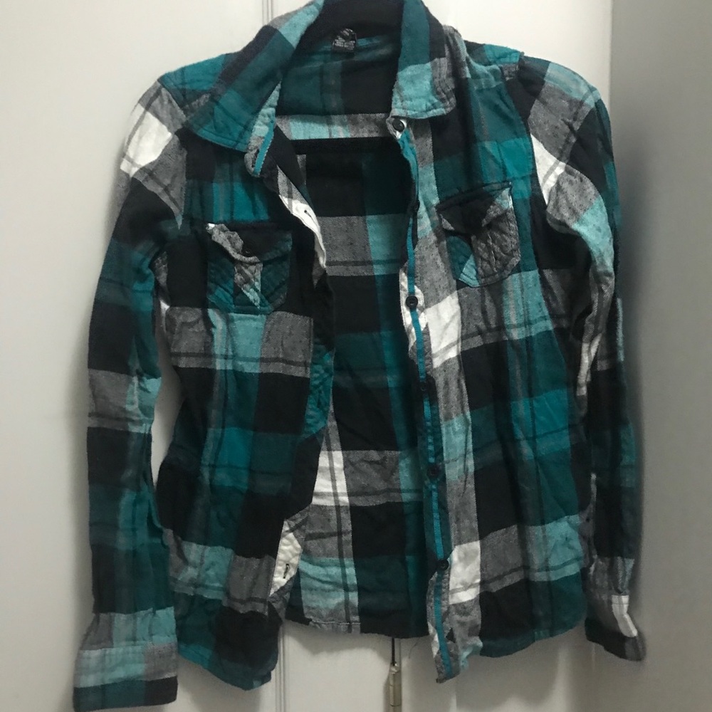 Empire small teal black and white flannel